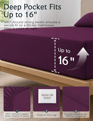 Image of LuxClub 4 PC Full Sheet Set, Breathable Luxury Bed Sheets, Deep Pockets 18 inch Wrinkle Free Cooling Bed Sheets Machine Washable Hotel Bedding Silky Soft - Eggplant Full