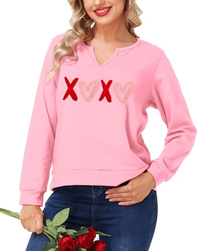 Magrank Women Valentine Crop Top Pink Heart Print Love Sweatshirt