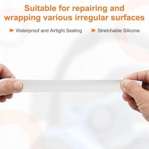Image of uxcell 2 Pcs Self Fusing Silicone Tape, 1 inch x 3ft Waterproof Water Leak Sealing Tape for Plumbing Pipe Hose Repair Handles, White (0.5mm Thick)