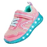 AMZZPIK Light Up Shoes for Girls Toddler LED Flashing Sneakers Breathable Sport Walking Shoes for Kids Pink Size 2