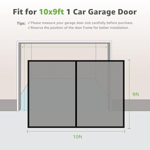 Image of Garage Net Screen 10x9 ft for 1 Car, Single Magnetic Fiberglass Door Mesh
