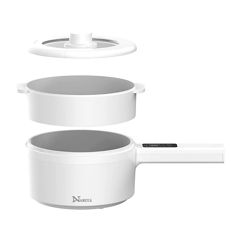 NPC-1801W Narita Electric Hot Pot with Steamer/ 1.8L, Non-stick Ceramic Coating Pot By C&H Solutions