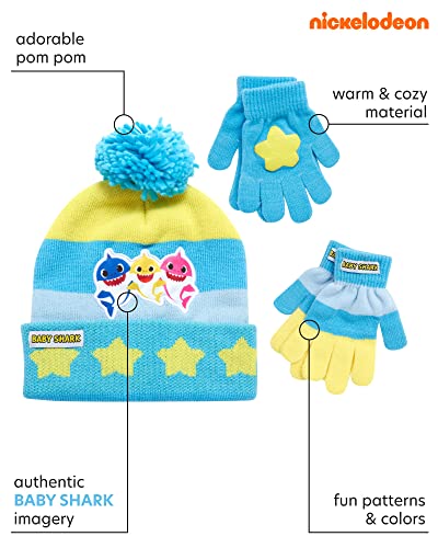 Nickelodeon Boys' Baby Shark Winter Hat And 2 Pairs Of Mitten Set (Toddler), Size Age 2-4, Blue/Yellow Glove #TOP1