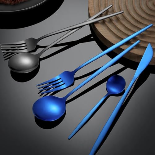 Image of 4 pcs Flatware Set, Blue Silverware Set for 1, Knife Fork Spoon, Stainless Steel Home Dinnerware Tableware,Mixed Cutlery Set Eating Utensils for Restaurants (4 Pcs Blue)