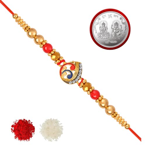 Image of De Marquis Send Rakhi Set for Brother | 1 Rakhi + 1 Coin | Roli-Chawal pack | Greeting Card | Rakhee Gift | Rakshasutra | Happy Rakshabandhan