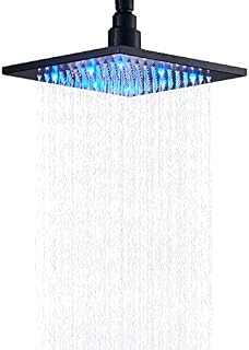 Senlesen Bathroom 8-inch Square Top Shower Head with LED Light Black Color
