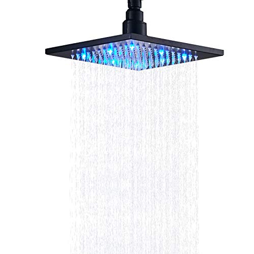 Senlesen Bathroom 8-inch Square Top Shower Head with LED Light Black Color