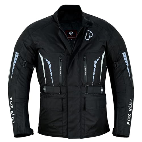 FOXKULL Motorcycle Jacket for Men Adventure/Touring with Cordura Textile Fabric for Motorbike Riding Protection Armor