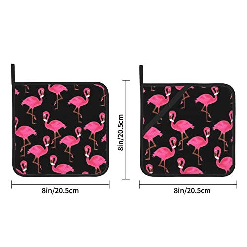 2Pcs Pot Holders Lovely Pink Flamingos Microwave Gloves Oven Mitts Set With Pothholder Heat Resistant For Safe Kitchen Baking Cooking Grilling #TOP1
