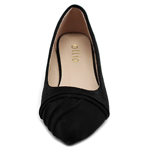 Ollio Women's Shoe Ballet Dress Faux Suede Pleated Pointed Toe Flat 1Bn1833 (7.5 B(M) Us, Black) #TOP2
