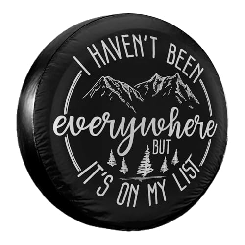 Image of Camper Explorer's Motto Spare Tire Cover - 15-inch PVC Leather Wheel Protector with Mountain and Forest Design - Waterproof & Durable for RV, Jeep, Trailer, SUV