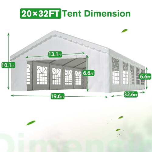 20’ x 32’ Outdoor Heavy-Duty Party Tent, Upgraded Galvanized Gazebo Wedding Canopy Big Tents with 3 Storage Bags, Event Shelter Tent for Outdoor Activity, Wedding, Birthday Party