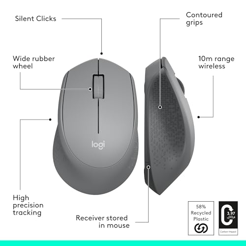 Image of Logitech M330 Silent Wireless Mouse, 2.4GHz with USB Receiver, Optical Tracking, Quiet & Lightweight, Long Battery Life, for PC, Mac, Laptop, Chromebook - Grey