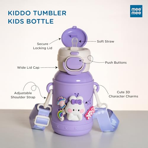 Image of Mee Mee Kiddo Tumbler Kids Insulated Water Bottle 550ml | SUS316L Stainless Steel | 3-in-1 Straw, Sip & Cup | Leakproof & BPA-Free | 24H Cold & 12H Hot | School Bottle with Strap