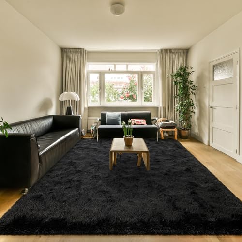 HOMORE Black Rugs for Living Room, 5x8 Area Rugs for Bedroom Fluffy Furry Rug for Kids Room, Large Shaggy Rug for Teen Boys Girls Room, Big Fuzzy Carpet for Dorm Home Decor