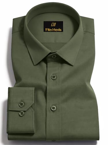 Image of FILO HEVIS Men's Shirt Regular Fit Solid Self-Cord Cotton Blended, Soft Fabric Stylish Formal Wear Man Shirt, Spread Collar Full Sleeves,(Available in Plus Size)