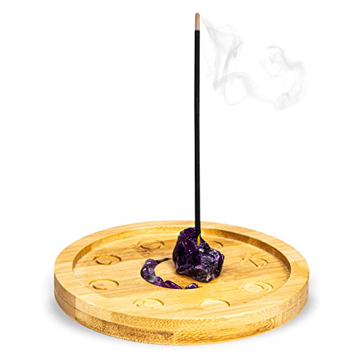 Osana Meditation Incense Holder For Sticks - Amethyst Moon Phase Crystal Incense Burner Holder - Premium Wood Incense Stick Holder For Home, Clearing Energy, Yoga And Spa - Incense Tray (Amethyst) #TOP27