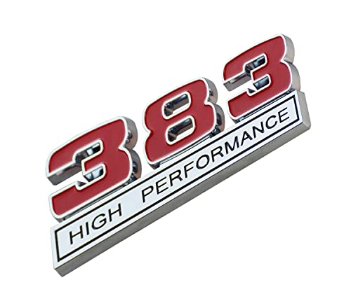 Image of Pair Set 383 6.2L High Performance Engine Emblem Badge 3D Decals Stickers Cars Trucks Chrome Black Red