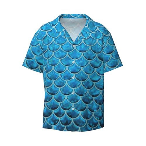 Chemise décontractée élégante bleu motif écailles de poisson manches courtes homme poche