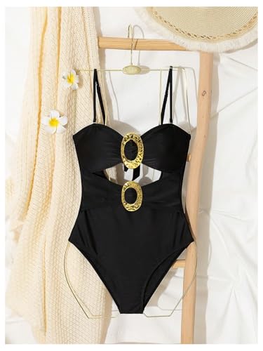 Milumia Women's Metal Ring One Piece Swimsuit Cut Out Strapless Bandeau Bathing Suits4