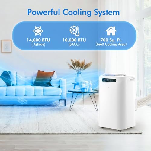 Image of 14000 BTU Portable Air Conditioners, Cools Up to 700 Sq.Ft, AC Unit with Cooling, Fan, Dehumidifier, Sleep Mode, Remote Control&Installation Kit, Portable AC for Large Rooms