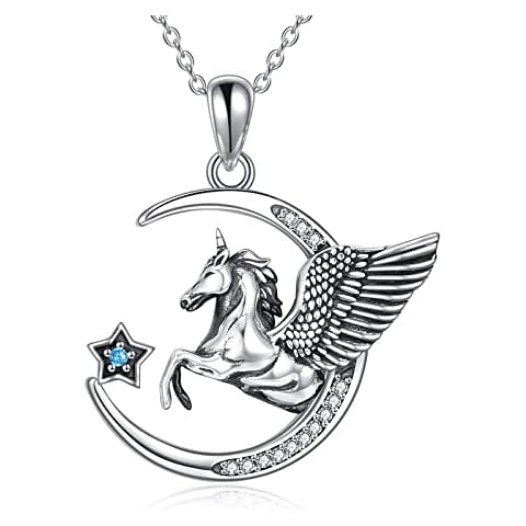 CUPENDA Unicorn Necklace 925 Sterling Silver Crescent Moon Unicorn Pendant Necklace Jewellery Gifts for Women Unicorn Lovers, Sterling Silver, No Gemstone Cover