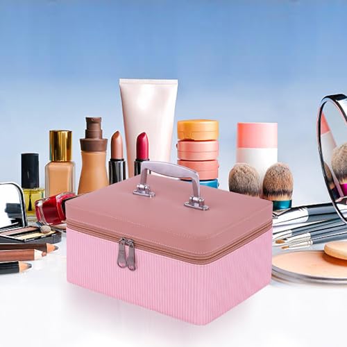 Image of FADAK Cosmetic Makeup for Beauty Case Wedding Makeup Brushes Pouch Tikli Organizer Travel Large Vanity Mirror Box Storage Bag Jewelry Bridal Box (Pink Taffy)