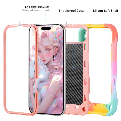 Image of MARKILL Compatible with iPhone with Built-in 360Rotating Ring Stand, Military Grade Drop Protection Full Body Rugged Heavy Duty Case Durable Cover (Rainbow Pink, iPhone Air)
