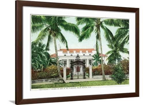 ART.COM Wall Art Print Palm Beach, Florida - Flagler House, Whitehall Exterior View on Brown Frame by Lantern Press, 44" x 32"