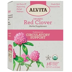 Alvita Organic Red Clover Tea, Herbal Organic Red Clover Herb Tea for Purifying, Red Clover Blossom Tea Bags for Circulation, Glowing Skin, Women’s Health, 16 Tea Bags