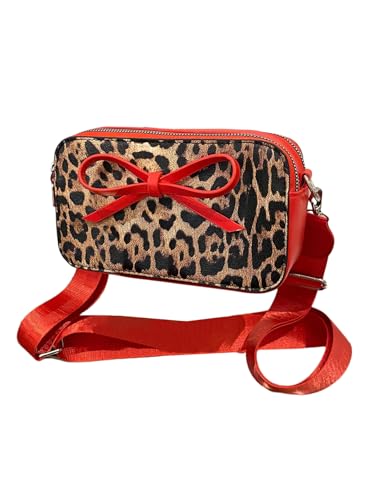Women's Bowknot Leopard Crossbody Shoulder Handbags Adjustable Strap Zipper Purse Y2K Square Bags