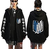 Ubeisy Symish Anime Zipper Hoodie Full Zip Jacket Coat Pullover Long Sleeve Survey Corps Sweatshirt for Boy And Girl,Black B/3XL