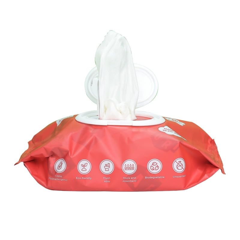 B.B. Klean Flushable Baby Wipes | Hypoallergenic | Sensitive Skin | Thick & Absorbent | Durable | Unscented | 99.9% Water | Eco-Friendly | 80 Wipes Inside (2)