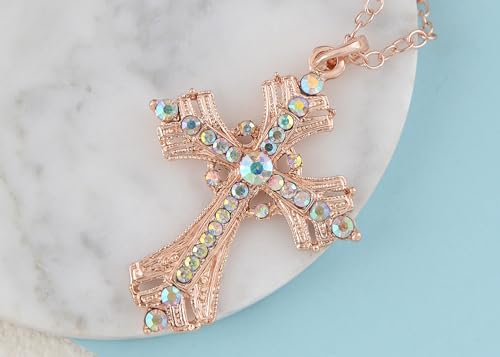 Image of Alilang Silvery Tone Religious Cross Pendant Necklace w /Aquamarine Blue Or Clear Crystal Rhinestones