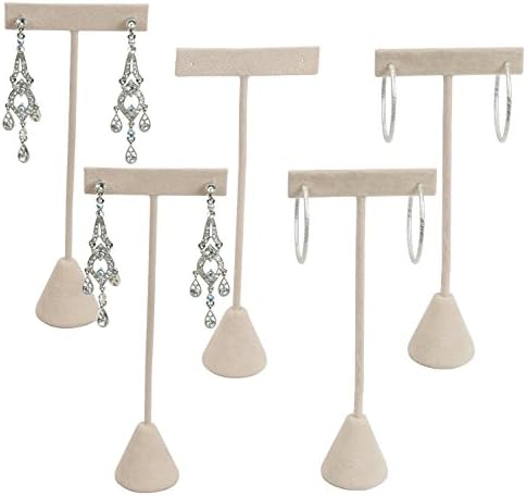 N’icePackaging 6-Pack 5.75" Tall – Beige Faux-Suede Free-Standing Earring T-Stand Display – T-Shape for Business Home Sales Showroom and Tradeshow – Pre-drilled