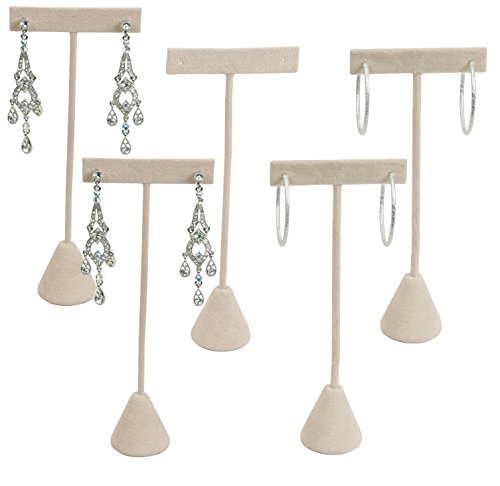 N’icepackaging 6-Pack 5.75" Tall – Beige Faux-Suede Free-Standing Earring T-Stand Display – T-Shape For Business Home Sales Showroom And Tradeshow – Pre-Drilled #TOP3