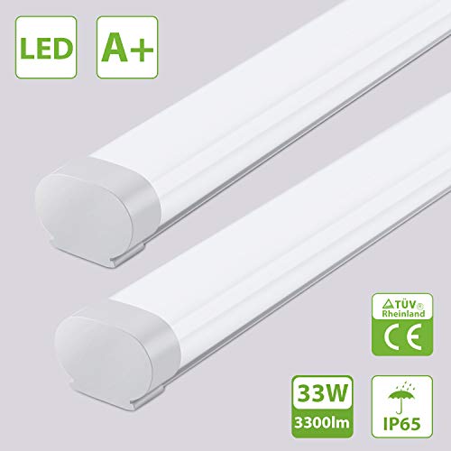 2er Oeegoo LED Feuchtraumleuchte 120CM, led Röhre 33W 3300LM, IP65 Wasserdicht Wannenleuchte Feuchtraumlampe Nassraumleuchte Garagenlampe Bürodeckenleuchte, 4000K