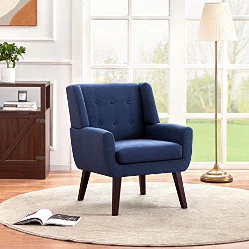 Huimo Accent Chair, Upholstered Button Tufted Armchair, Linen Fabric Sofa Chairs For Bedroom, Living Room, Mid Century Modern Comfy Reading Chair (Dark Blue) #TOP1