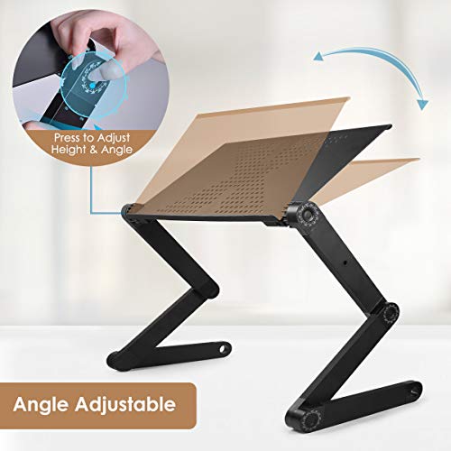 Laptop Table, Adjustable Executive Office Laptop Stand with Cooling Fan & Mouse Pad for 17 Inch Computer, Notebook-MacBook-Light Weight Ergonomic TV Bed Lap Tray Stand Up/Sitting (Black) - Thumbnail 3
