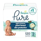 Pampers Baby Diapers - Pure Protection - Size 2, 120 Count, for up to 100% Leakproof, Premium Plant-based Skin Protection