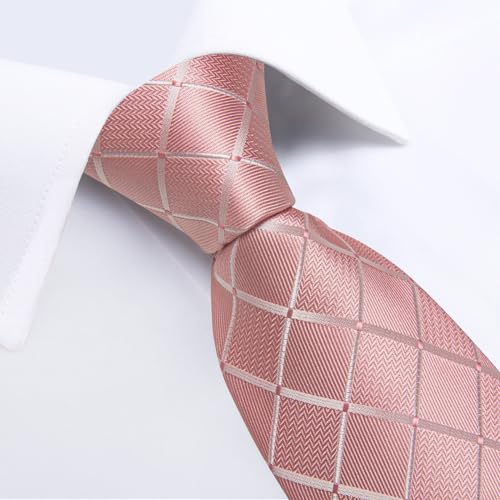 Image of DiBanGu Mens Silk Plaid Tie and Pocket Square Set | Elegant Silk Formal Tie Set, Woven Check Necktie and Cufflinks Tie Clip Set, Perfect for Wedding Party, Comes in Gift Box