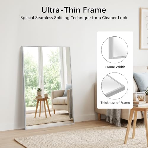 Image of DESBING 30 inch x 50 inch Bathroom Mirror, Silver Metal Frame Wall Mirror | HD Image,Shatterproof Decorative Rectangular Vanity Mirror for Bedroom Bathroom Living Room Entryway Horizontal or Vertical
