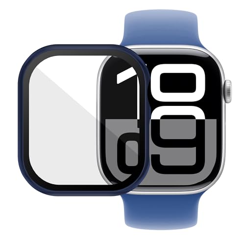 Image of Case Compatible with Apple Watch Series 10 46mm PC Bumper with Tempered Glass Screen Protector Matte Solid Color Hard Cover (Midnight Blue, 46mm)