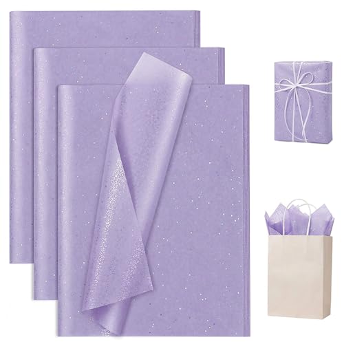 Purple Glitter Tissue Paper for Gift Bags 25 Sheets-20 x 20 Inch Recyclable Gift Wrap Tissues for Decorating Weddings Birthdays Party & Festival Decorations DIY Craft Supplies