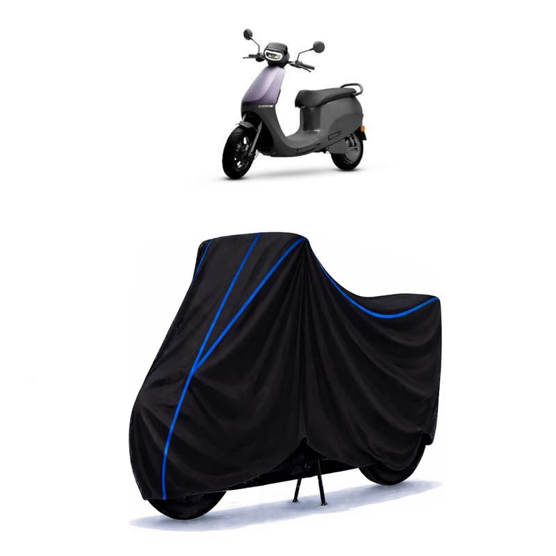Image of Scooty Cover Water Resistant for S1 Air Electric | Universal Scooter & Bike Cover | Heavy Duty UV Dust, Rain & Scratch Protection | Elastic Fit All Weather Indoor Outdoor | Black with Blue Piping