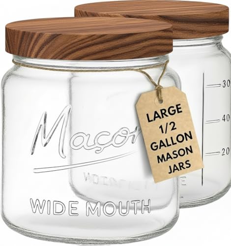 Image of kitchentoolz Large Mason Jars with Lids – 64 oz Mason Jars Wide Mouth, 1/2 Gallon Glass Jar with Lid for Pantry Storage, Canning, Flour, Dry Goods – 2 Pack