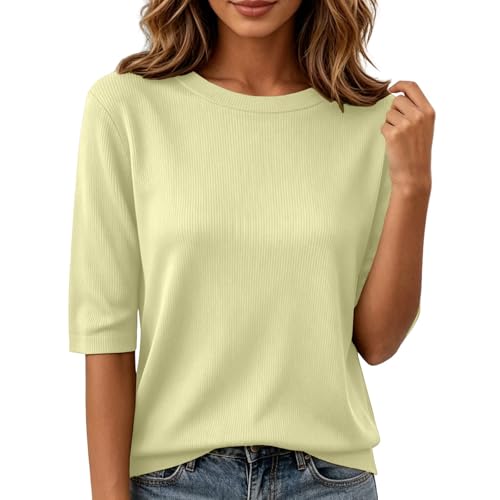 Sweater for Women Crew Neck Short Sleeve Plain Knit Pullover Tops - image 1