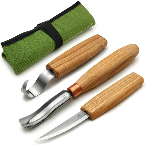 BeaverCraft Wood Spoon Carving Tools Kit S14m Wood Carving Knives for Beginners & Professionals Whittling Knives Set with Hook Knife Sloyd Knife and Bowl Gouge for Woodworking & Crafting