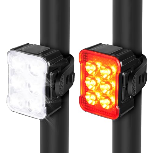 Ainiv Bike Lights Front and Rear, Wodoodporne LED Bike Light, Ultra Slim USB Rechargeable Bike Lights, Zestaw świateł rowerowych do jazdy na rowerze, MTB, rower hybrydowy, jazda nocna