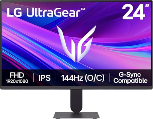 Image of LG 24 inch UltraGear FHD IPS Gaming Monitor, 144Hz, HDR10, AMD FreeSync G-Sync Compatible, Black Stabilizer, Reader Mode, Flicker Safe, Anti-Glare, 99% sRGB, HDMI & DisplayPort, Tilt Adjustable, Black